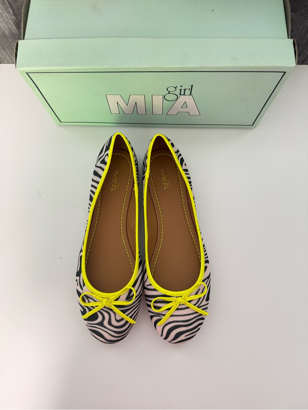 Neon Trim Zebra Ballet Flats Mia Girl